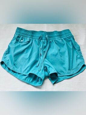 Patagonia Teal Athletic Shorts and Gray Half Zip.